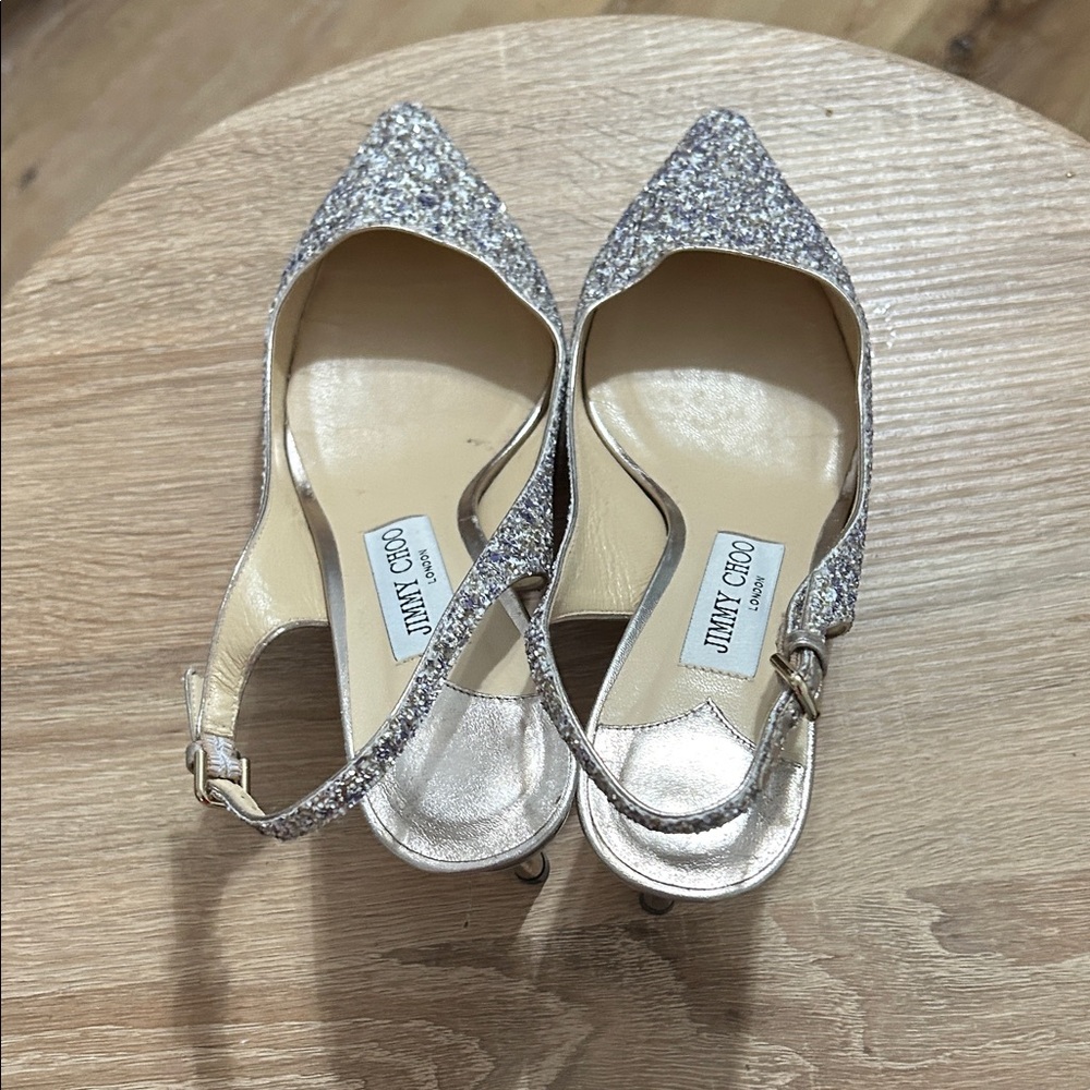 Jimmy Choo Glittering Silver Kitten Heels